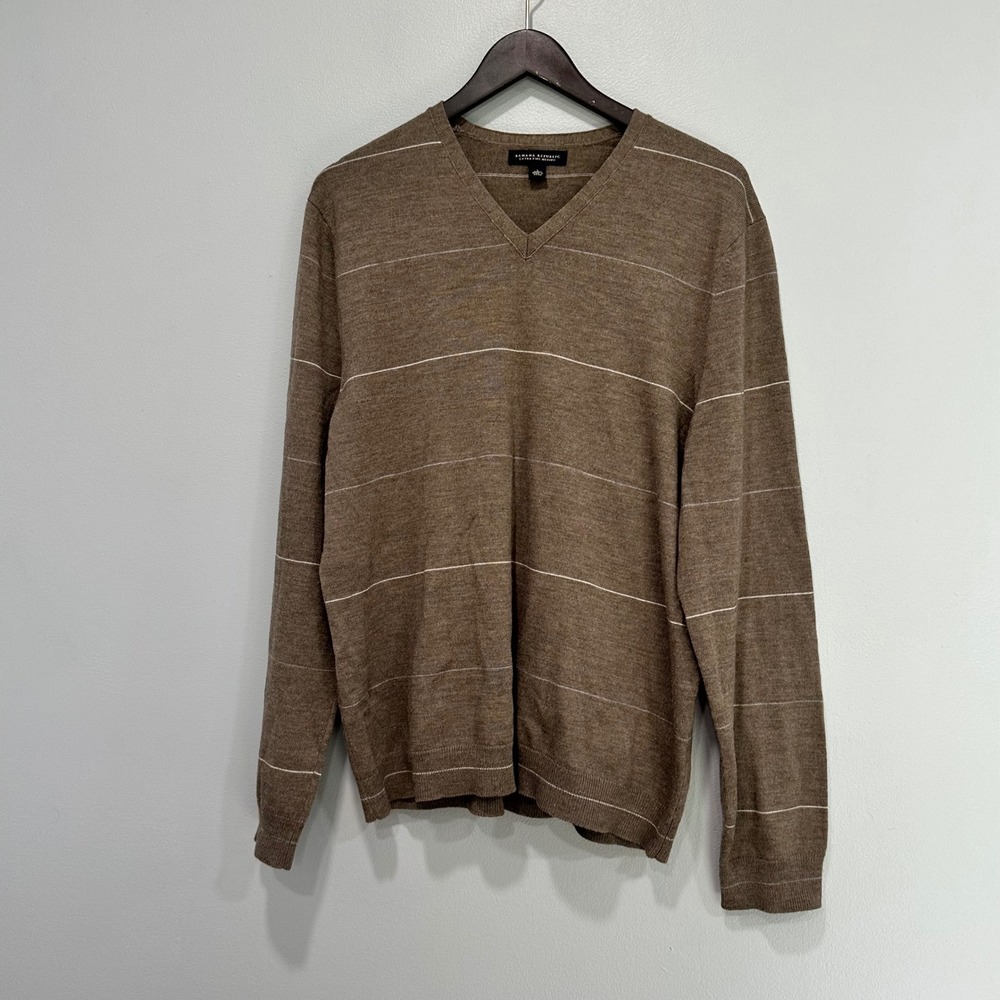 Banana Republic Extra Fine Merino Wool Striped V Neck Sweater Mens Large‎